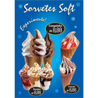 Imagem de Baner Azul Sorvetes Soft Casquinha Cascão Sundae Verão - 100x60cm - Bo