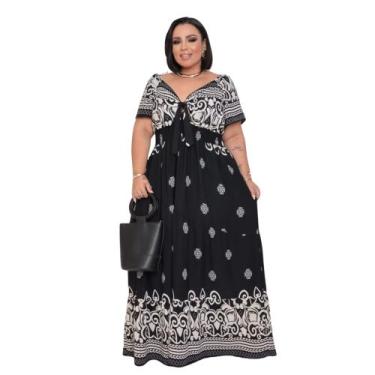 Imagem de Vestido Longo Estampado Plus Size 7ª Geração - Reyn Store, Preto estam