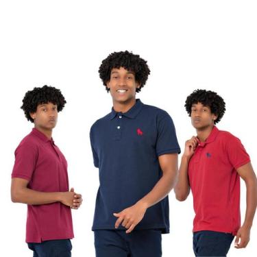 Imagem de Kit 3 Camisas Polo Masculina Camiseta Oficial Da Estilo Rei, Azulmarin