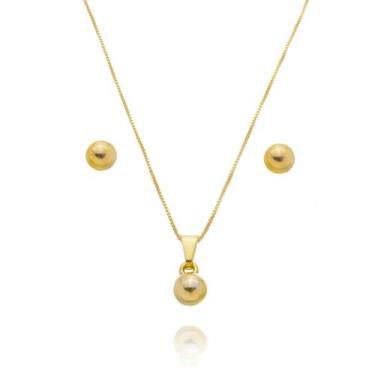 Imagem de Conjunto Brinco e Colar Kit Bolinhas Dourada Banho Ouro 18k - Enzara J
