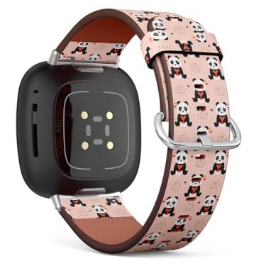 Imagem de Pulseira de relógio inteligente compatível com Samsung Galaxy Watch 6/Classic, Galaxy Watch 5/PRO, Galaxy Watch 4 Classic, pulseira de couro (Panda Hearts Animal)