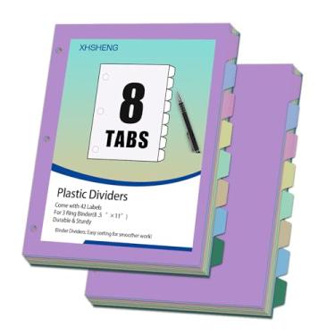 Imagem de 16 peças/2 conjuntos de divisórias para fichário de 3 anéis, 8 divisórias de página de plástico com aba, divisórias de aba, coloridas