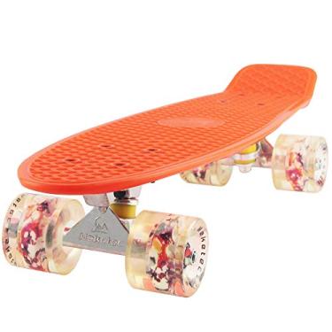 Imagem de Skate laranja 56 cm retro mini skates placa neto para meninos meninas jovens iniciantes crianças crianças adolescentes adultos 5 a 8 anos de idade (laranja)