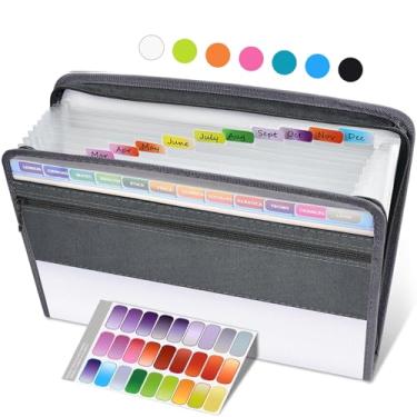 Imagem de Pasta de arquivos expansível Sooez com etiquetas adesivas, pasta de arquivo de 13 bolsos sanfonada organizador de documentos com zíper expansível com fecho de zíper, pasta de papel A4, branca