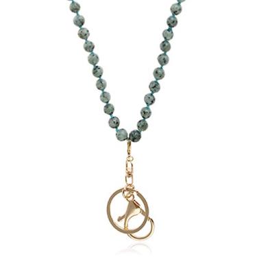 Imagem de RIAH FASHION Cordão de crachá de cartão de identificação - chaveiro com fivela de gancho longo, cordão de contas de cristal, camurça sintética, brilhante, Pedra natural - Jaspe Kiwi, tamanho �nico