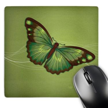 Imagem de 3dRose LLC Mouse pad 20 x 20 x 0,65 cm, uma linda borboleta verde e marrom em um fundo levemente ondulado (mp_112019_1)