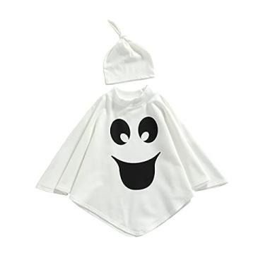 Imagem de Poncho com capuz unissex infantil para bebês meninas meninos Halloween fantasma fantasia poncho capa chapéu cobertor cosplay roupas (Ghost Smile B, 4-5T)