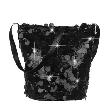 Imagem de Octwine Shinny Bolsa de mão prateada preta de lantejoulas bolsa de ombro bolsa transversal para festa de formatura bolsa transversal para mulheres, Preto