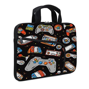 Imagem de XMBFZ Capa para laptop 14 15 15.4 15.6 Chromebook Capa Ultrabook Capa para notebook PC Bolsa Mensageiro Capa para tablet Capa de neoprene com alça para crianças homens e mulheres, dois bolsos para homens e crianças (Games-1)