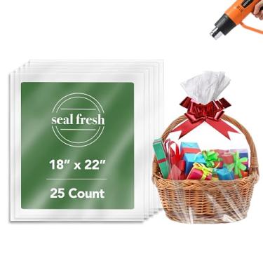 Imagem de Seal Fresh Sacos de presente transparentes para cestas de presente (fita e cesta não incluídas) – 45,72 cm x 55,88 cm (25 unidades) – Sacos de plástico de PVC, embalagem termorretrátil, sacos