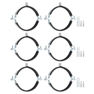 Imagem de uxcell 6 peças de braçadeira de suporte de tubo ajustável, 5" (127 mm) suporte de parede de teto anel dividido gancho de tubo de ferro galvanizado suporte de alça de tubo com parafuso e tubo de