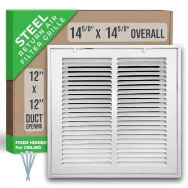 Imagem de 30,5 cm L x 30,5 cm A [Medidas de abertura do duto] Grade de filtro de ar de retorno de aço [dobradiça fixa] para filtros de 2,54 cm, grade de tampa de ventilação para parede lateral e teto, branco, dimensões externas: 36,5 cm L x 35,5 cm A