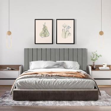 Imagem de Cabeceira King Ripada Palito Suspensa Moderna para Quarto - 195 CM - V