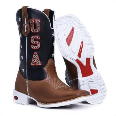 Imagem de Texana Masculina Sola Branca Usa Bandeira Americana Bota Country Bico 