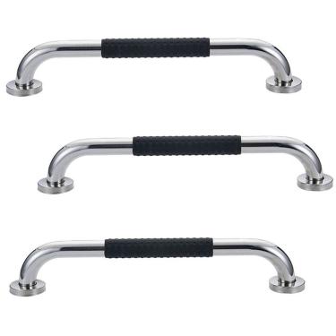 Imagem de Barra de Apoio 30cm Inox Superficie Antiderrapante Kit 3 unidades Idoso Gestante Cadeirante  Criança Banheiro Box Casa Acessibilidade