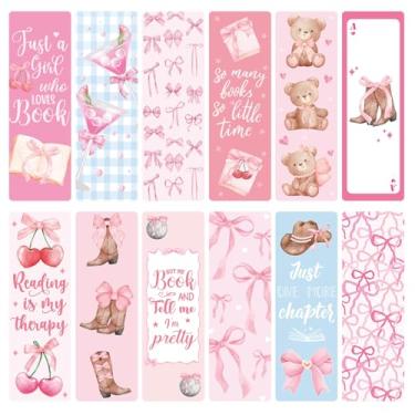 Imagem de Marcadores de papel Coquettte para mulheres – 24 peças de marcadores de livro de papel cereja com laço rosa para meninas, chapéu de cowboy panda fofo, presente criativo para namorada, aluna,