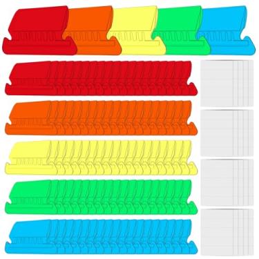 Imagem de Abas de pasta de arquivos, 100 conjuntos de etiquetas de pasta de arquivo suspensas, abas de 5 cm e inserções para arquivos suspensos (multicoloridos)