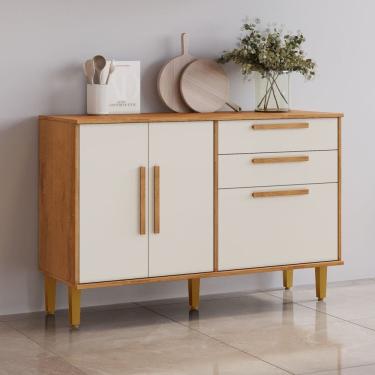 Imagem de Balcão 3 Portas 2 Gavetas Lorena 119,5x80,5x43cm Marrom/Off White