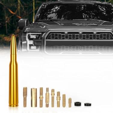 Imagem de Antena universal de bala de carro durável para caminhões, rádio AM/FM para a maioria dos carros, acessórios de substituição, adequada para Chevrolet, Ford, Wrangler, Jeep (dourado)