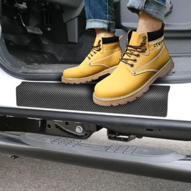 Imagem de Protetor de soleira de porta de carro para Silverado: protetor de entrada de porta acessórios de placa protetora de peitoril de fibra de carbono adesivo anti-arranhões para Chvey Silverado 1500 2500