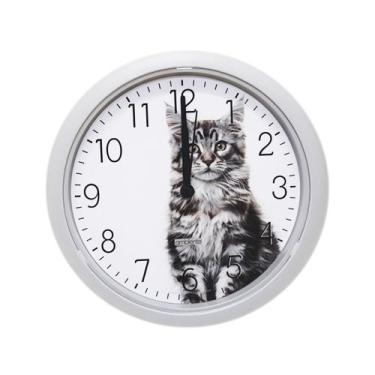 Imagem de Relógio De Parede Sala Cozinha Gatinho Gato Cat 24cm Redondo Branco - 