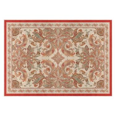 Imagem de Artoid Mode Tapete de área floral vermelho rústico paisley, decoração de casa de primavera, baixo perfil, lavável para entrada, quarto, sala de estar, lavanderia, interior, 1,2 x 18 m