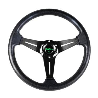 Imagem de RASTP Universal Racing Steering Wheel 13,8"/350 mm 6 parafusos Grip PU material de espuma e alumínio com botão de buzina para carro barco caminhão iateRASTP preto RS-STW019-TP-Black