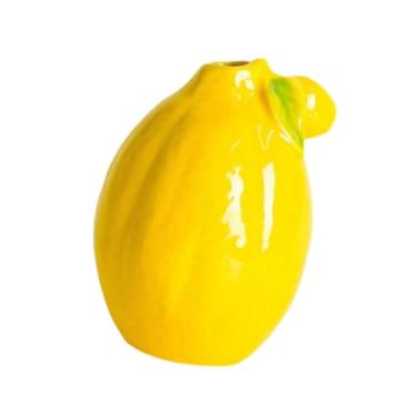 Imagem de IEUDNS Vaso de cerâmica em forma de limão de frutas 9.5x14cm Ornamento de desktop amarelo multiuso para decoração de mesa de jantar leve leve