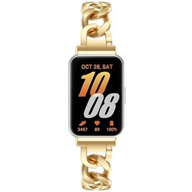 Imagem de Farluya Pulseiras de relógio de metal finas compatíveis com Samsung Galaxy FIT 3, pulseira de aço inoxidável ajustável para mulheres, corrente de substituição para Galaxy FIT 3 SM-R390., Dourado, 18mm