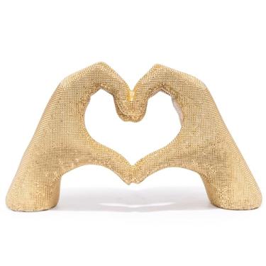 Imagem de Hodao Escultura abstrata dourada moderna de rosto humano, ornamento artístico criativo com uma palma cobrindo o rosto, item decorativo de alta qualidade para o hall de entrada, escritório, presente de