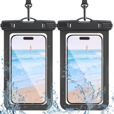 Imagem de DNNBAO Pacote com 2 bolsas de telefone à prova d'água com cordão ajustável para iPhone 17 16 15 14 13 12 Pro Max, para Samsung Galaxy S25/S24 de até 7,5 polegadas, IPX8, à prova d'água, sacos secos