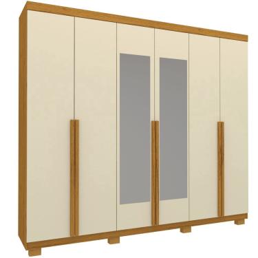 Imagem de Guarda Roupas Roupeiro Casal Gelius Imperatriz 100% mdf com 230 cm de Largura 06 portas 4 gavetas com espelho e pés Naturale off White