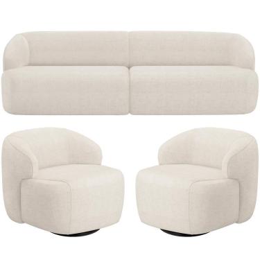 Imagem de Sofá 3 Lugares Curvo Orgânico Com 02 Poltronas Living 220cm Barolo L06 Linho Mescla