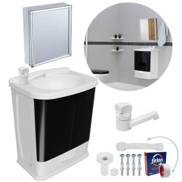 Imagem de Gabinete Banheiro Lavatório + Torneira + Engate + Armário