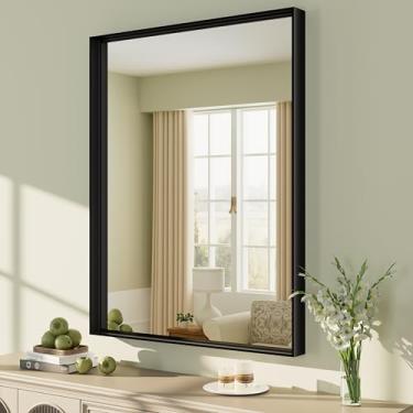 Imagem de CHARMOR Espelho de parede emoldurado de metal preto de 61 x 81 cm para parede, espelho retangular preto fosco, espelho de banheiro com canto quadrado, antiferrugem (horizontal/vertical)