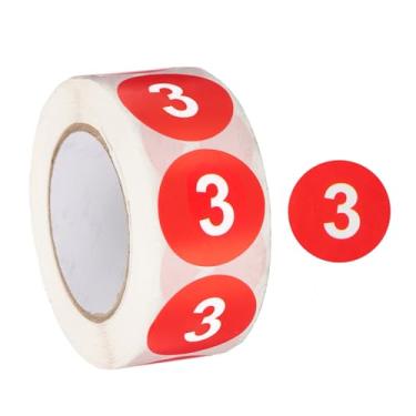 Imagem de PATIKIL Adesivos de círculo número 3, etiqueta numérica autoadesiva redonda de 2,5 cm com código de cores, 500 etiquetas/rolo para organização doméstica gerenciamento de escritório, vermelho com texto