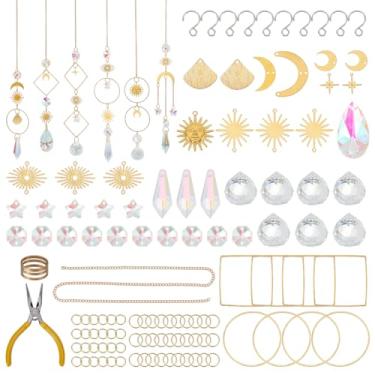 Imagem de WEBEEDY Kit de apanhador de sol de cristal com pingente de prisma com 6 estilos, 192 peças, pingentes de lua e estrelas, para janelas, kits completos para pendurar no dia das mães, presente de