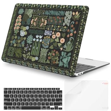Imagem de iCasso Capa para MacBook Air 13 polegadas 2021 2020 2019 2018 versão A2337 M1 A2179 A1932, capa protetora de flor rígida para MacBook Air 13,3 polegadas + capa de teclado + película de tela, preta
