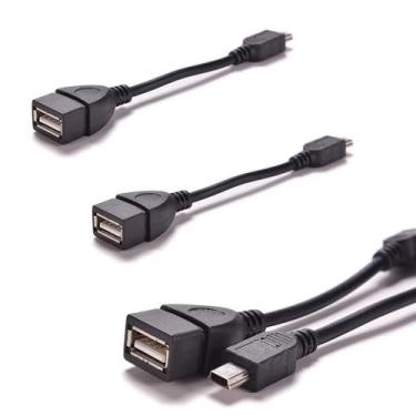 Imagem de ThtRht Pacote com 3 Mini Cabo USB OTG Mini USB Macho para USB 2.0 Fêmea Adaptador OTG Conversor de Conector para Câmeras Digitais, Transferir Foto para Computador Dash Cam Ti-84 Calculadora Mouse