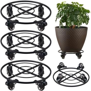 Imagem de KvyusFlourish 3 Pacotes De Grande Suporte Metal Para Plantas Com Rodas 13,6" Plantas, Carrinho Ferro Forjado Rolos Transportador Rodízios