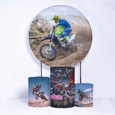 Imagem de Kit Painel de Festa Redondo de 1,80m e Trio de Cilindros MotoCross - Fera Print