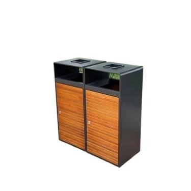 Imagem de Lixeira Lixeiras externas grandes de aço inoxidável para frutas, ruas comunitárias ao ar livre, lixeiras públicas multicategorias Lixeira(Light brown Double barrel)