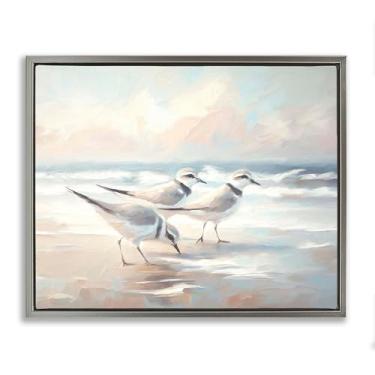 Imagem de Stupell Industries Sandpipers Under Warm Beach Sun Gray Framed Floater Canvas Wall Art, design por Ramona Murdock, 25 x 31