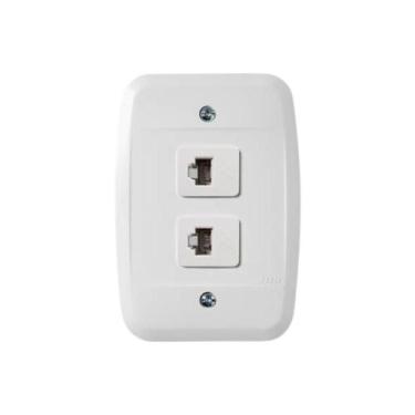 Imagem de 1 Tomada RJ45 + 1 Tomada RJ11 C/Conector C/Placa Branco - Pezzi