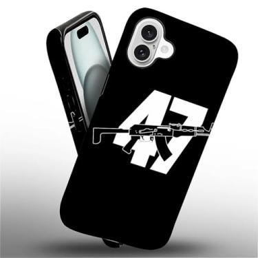 Imagem de Punmada Capa para iPhone 16, padrão de arma do alfabeto 47 para meninas, mulheres, meninos, capa híbrida rígida de silicone à prova de choque, capa protetora fosca para iPhone 16