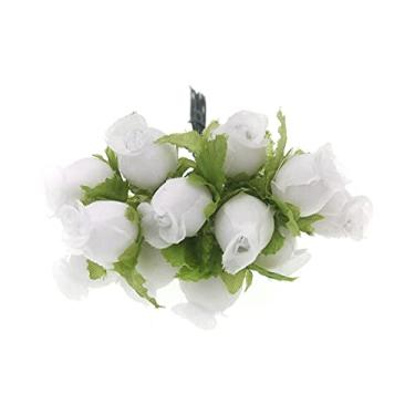 Imagem de ATAAY Flores artificiais, 12 peças, 2 cm, mini flores de seda, rosa, buquê de flores artificiais, decoração de casa, grinalda, acessórios de doces DIY (dourado), acessórios para casa (branco)