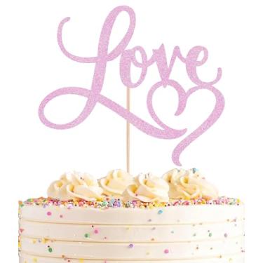 Imagem de AHAORAY Love Cake Topper - Pink Glitter Paper Wedding Cake Decoration Supplies, Perfect for Bridal Shower/Engagement/Anniversary/Birthday Party