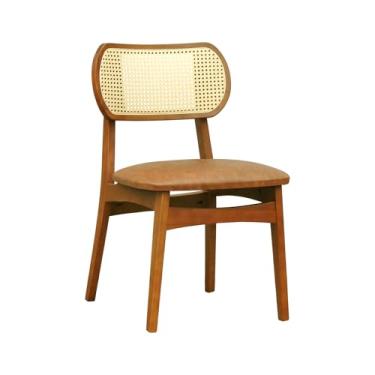 Imagem de Cadeira Organik Encosto Anatômico com Telinha Rattan Natural - Amêndoa Assento Estofado Corano Marrom Mescla