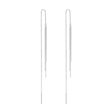 Imagem de KristLand - S925 Brincos de gota de franja longa com pingente de corrente elegante de fio de prata brincos delicados simples, Cristal, Cristais