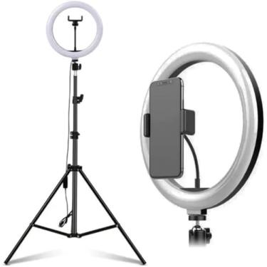 Imagem de Iluminador Ring Light 10” com Tripé 2 Metros e Suporte para Celular – Ideal para Streaming